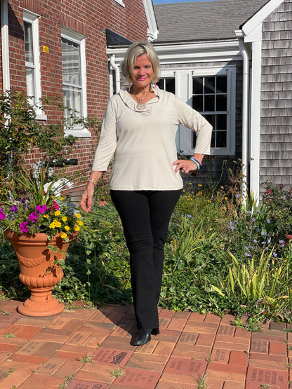 LULU-B SOLID STONE RUFFLE TOP