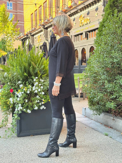 Crochet Tunic with Crisscross on Shoulder Black
