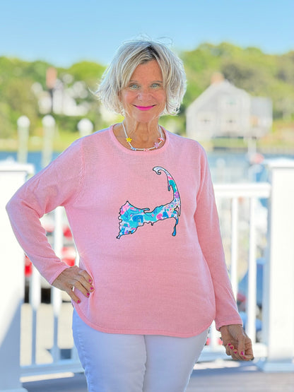 BEACH CLUB PINK CAPE COD MAP SWEATER