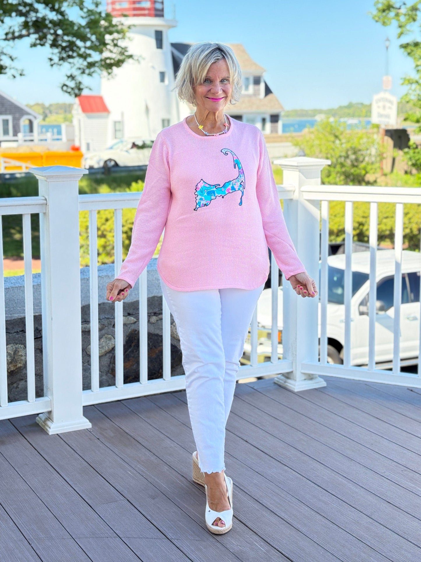 BEACH CLUB PINK CAPE COD MAP SWEATER