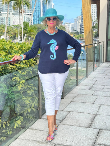 LULU-B NAVY SEAHORSE SWEATER