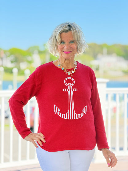 DOCKSIDE RED NAUTICAL STRIPE ANCHOR