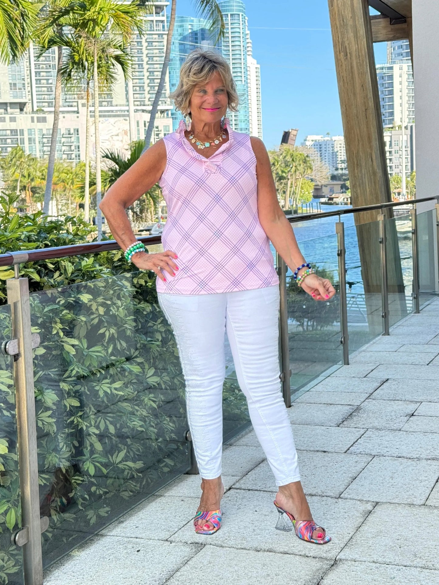 LULU B PINK CHIC SLEEVELESS RUFFLE TOP