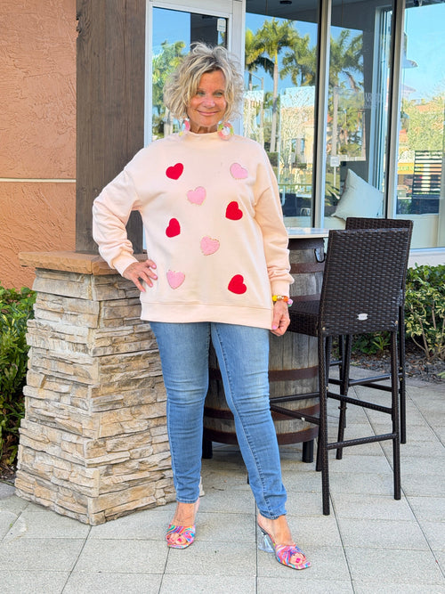 Glitter Trim Chenille Heart Valentine Sweatshirt
