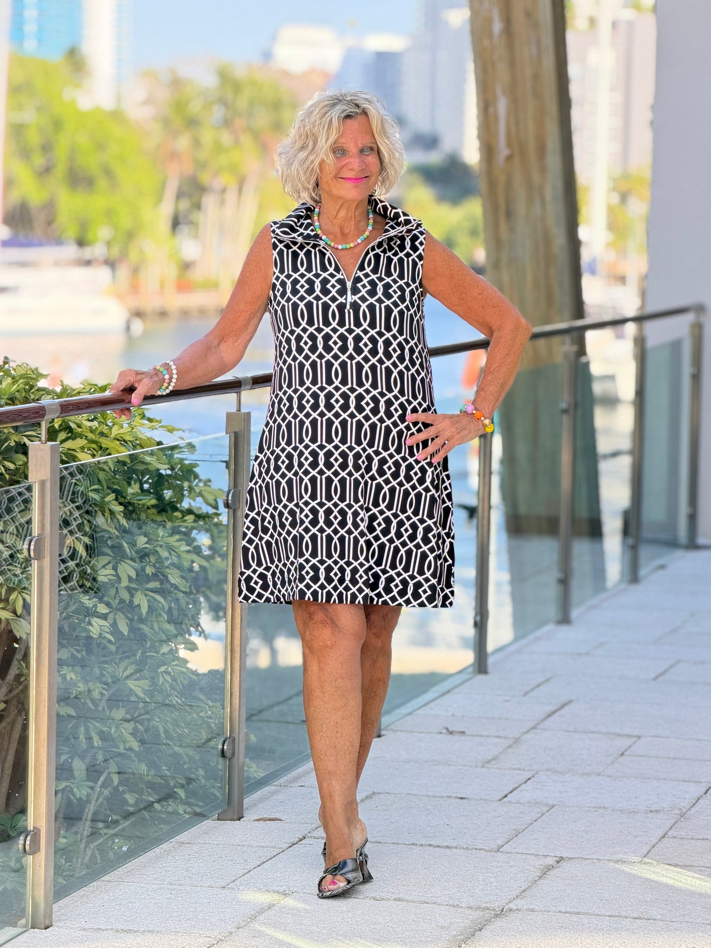 LULU B MIDNIGHT TRELLIS HALF ZIPPER DRESS