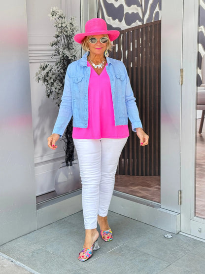 LULU-B CLEAR PERRIWINKLE LINEN JACKET