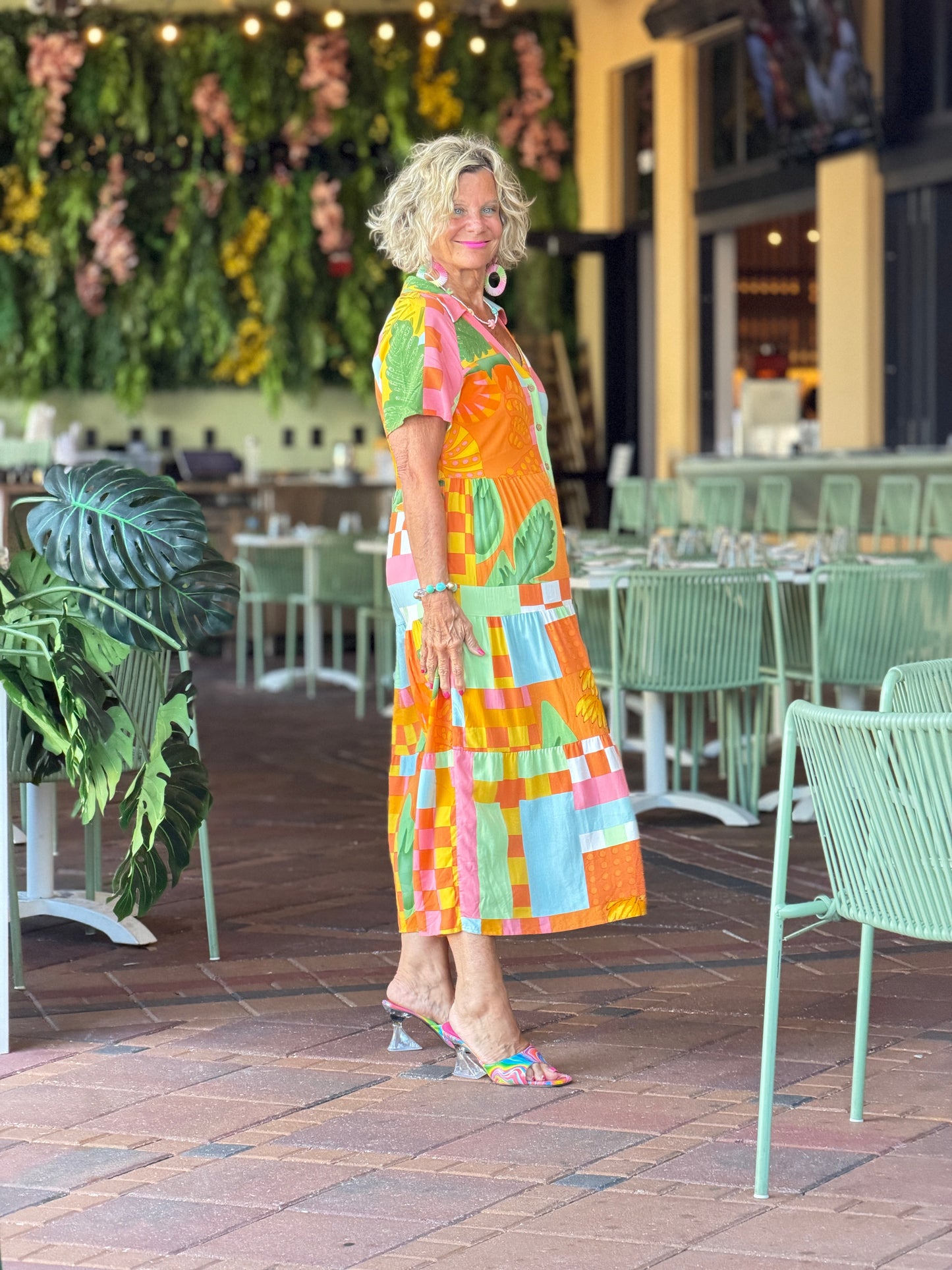 Casual Bohemian ORANGE high-waisted color contrast dress