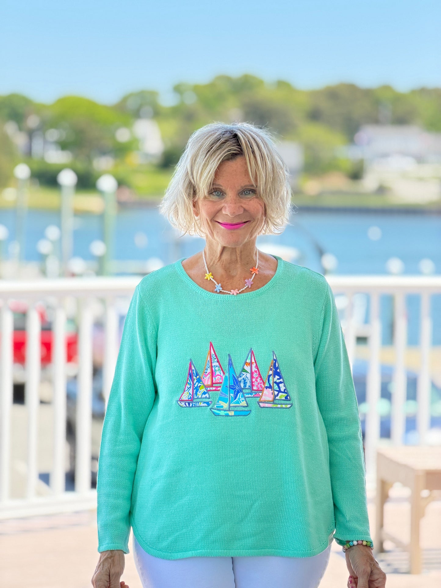 BEACH CLUB  SEAFOAM SAILBOAT SWEATER