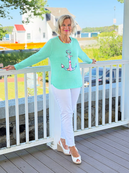 BEACH CLUB SEAFOAM CAPE COD ANCHOR SWEATER