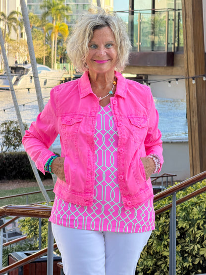 LLULU B PALM BEACH LATTICE V NECK TOP