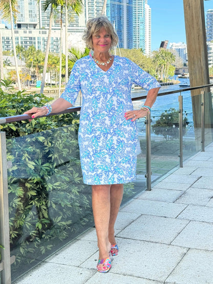 LULU B CORAL BREEZE ELBOW SLEEVE DRESS