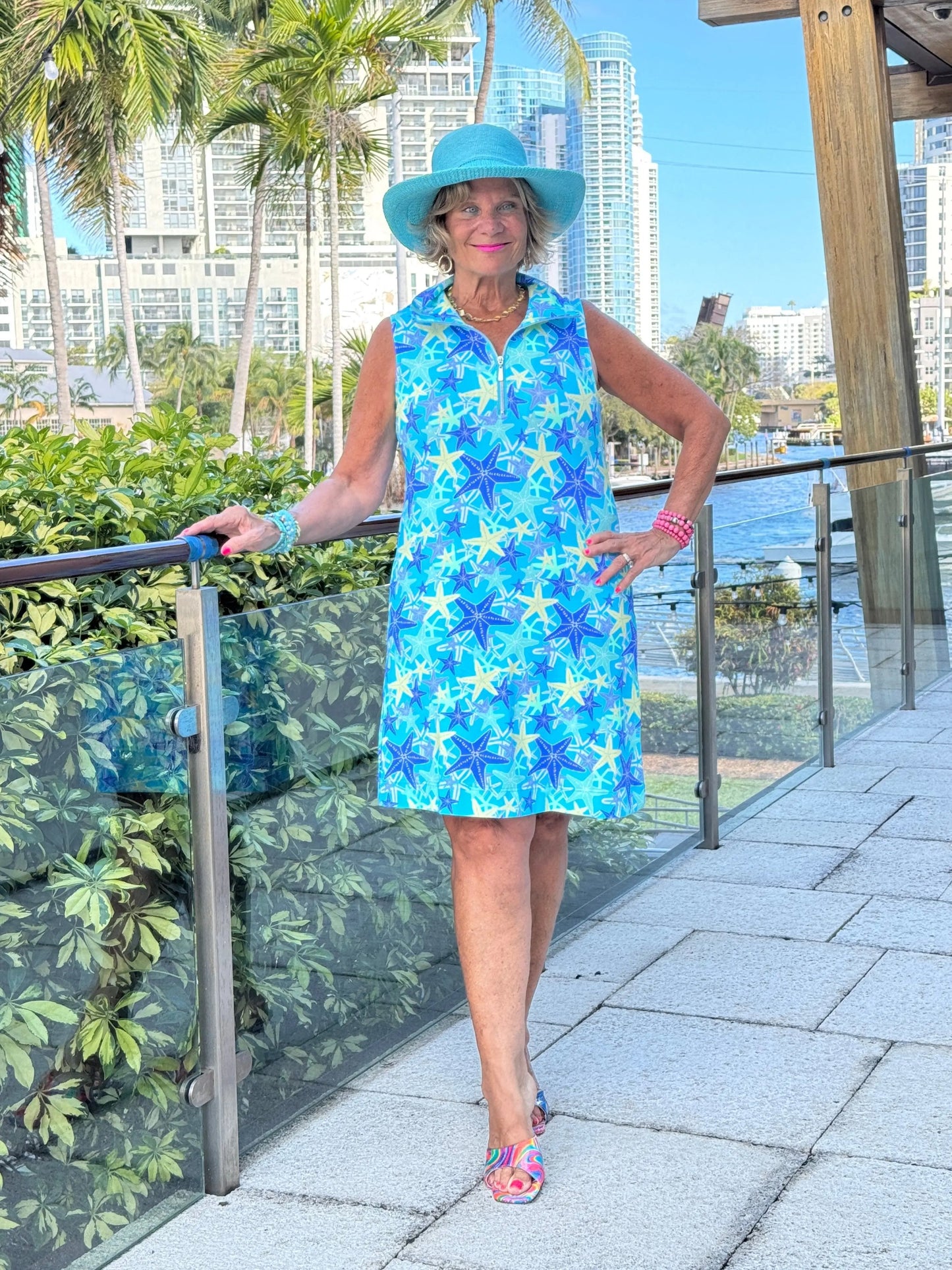 LULU B STARFISH SPLASH ZIPPER SWING DRESS