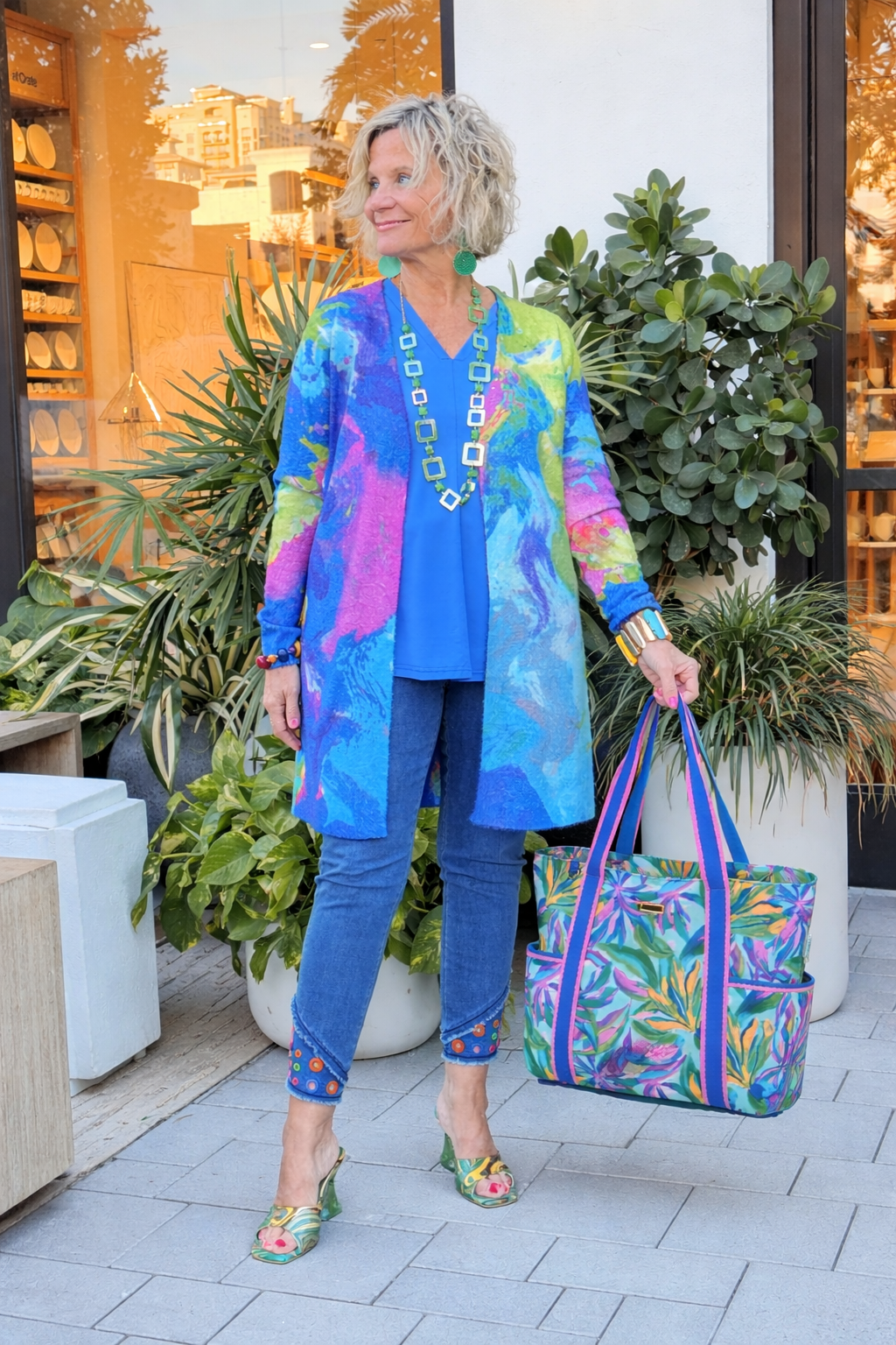 Floral, Cool Bahama Shoulder Tote