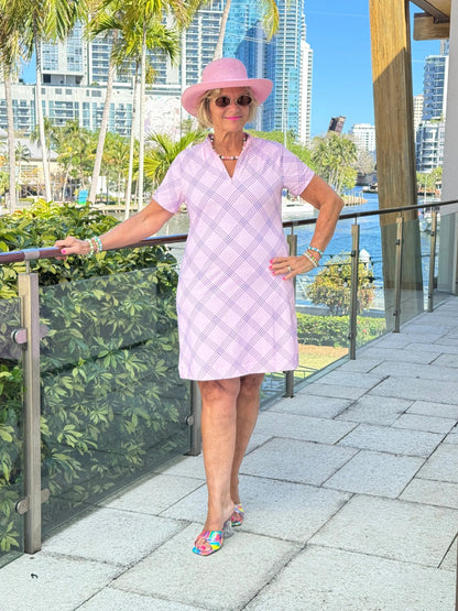LULU B PINK CHIC HALF ZIPPER SHORT SLEEVE DRESS