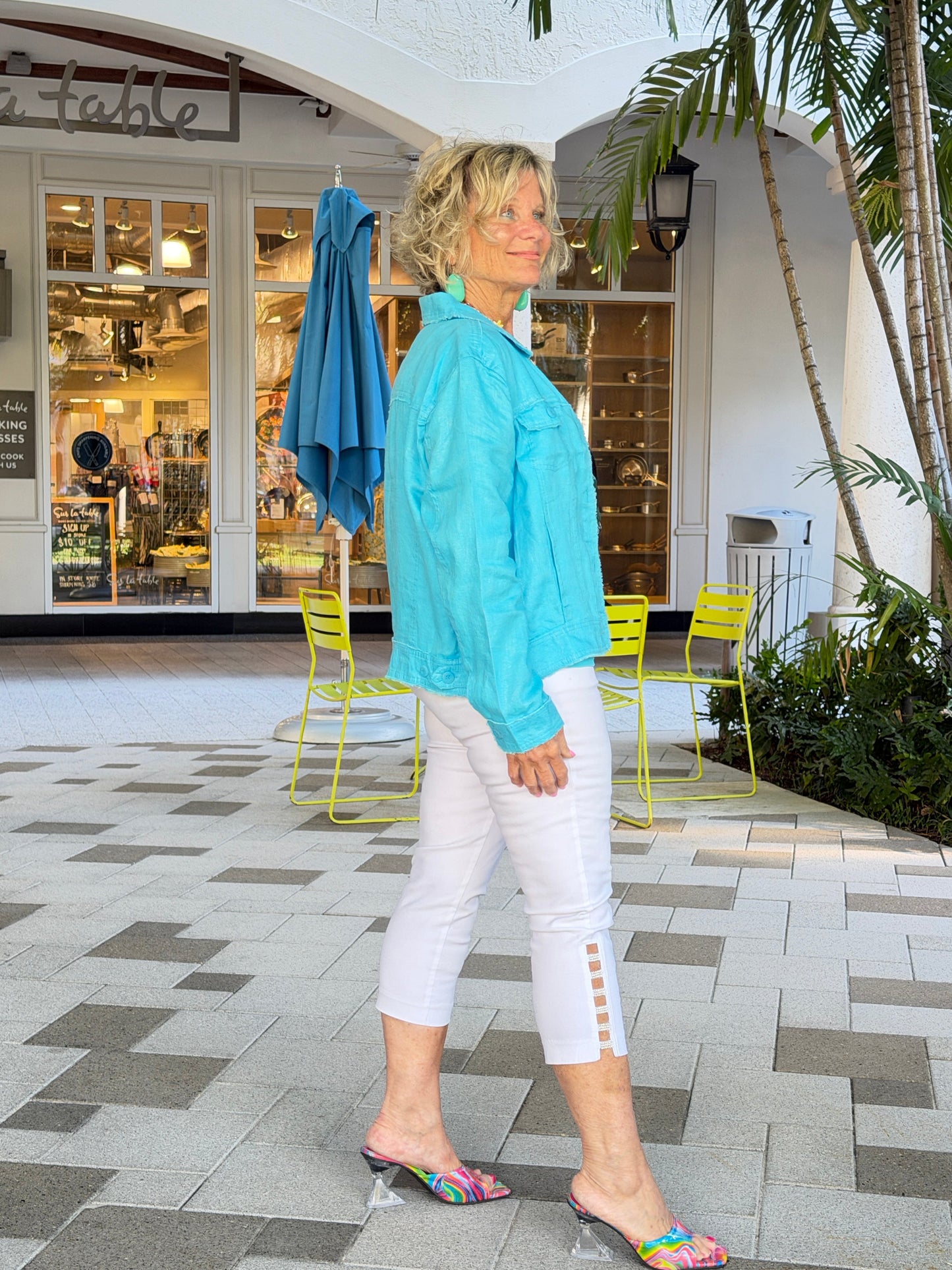 LULU-B AQUA METALLIC LINEN JACKET