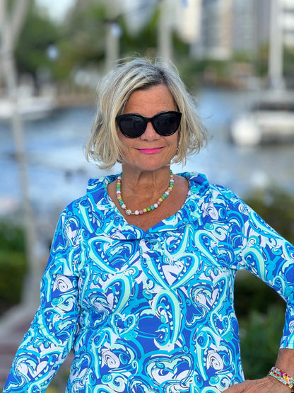 BLUE DREAMING HEARTS RUFFLE TOP