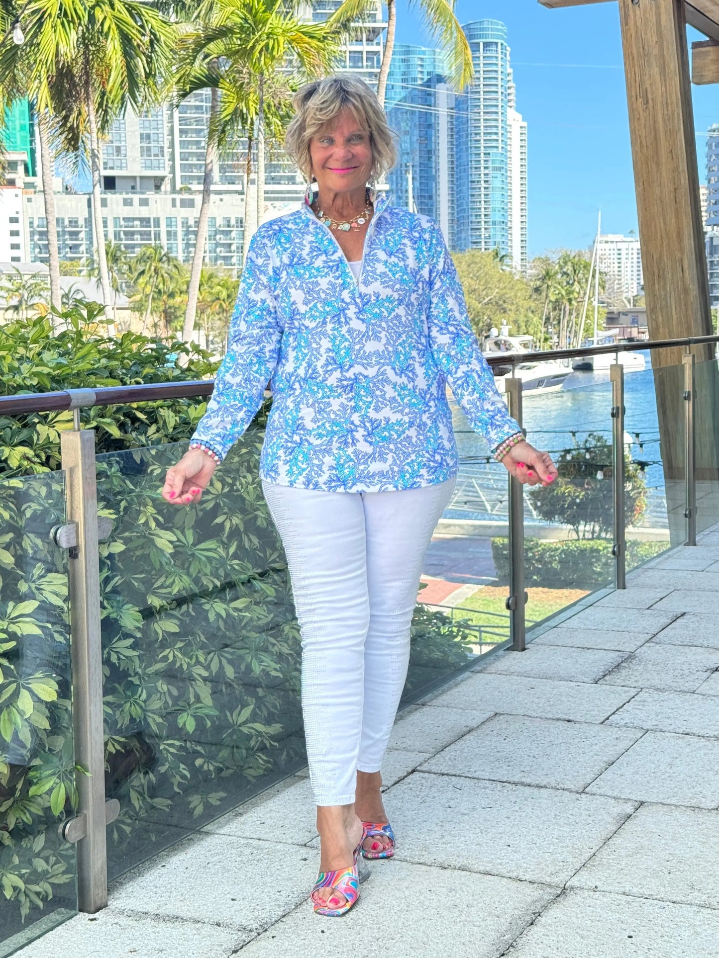 LULU B CORAL BREEZE ZIPPER TOP