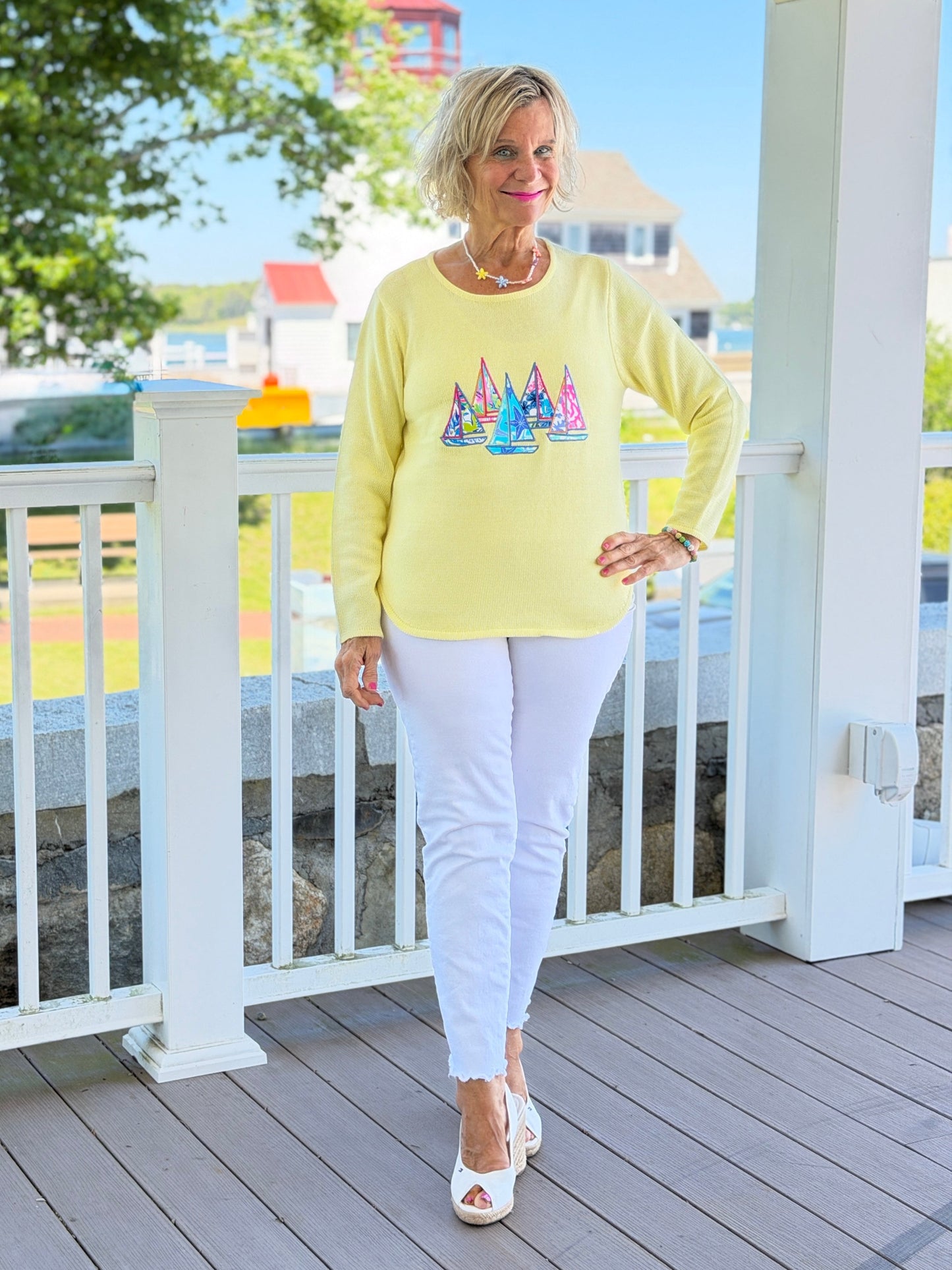 BEACH CLUB YELLOW SAILBOAT SWEATER