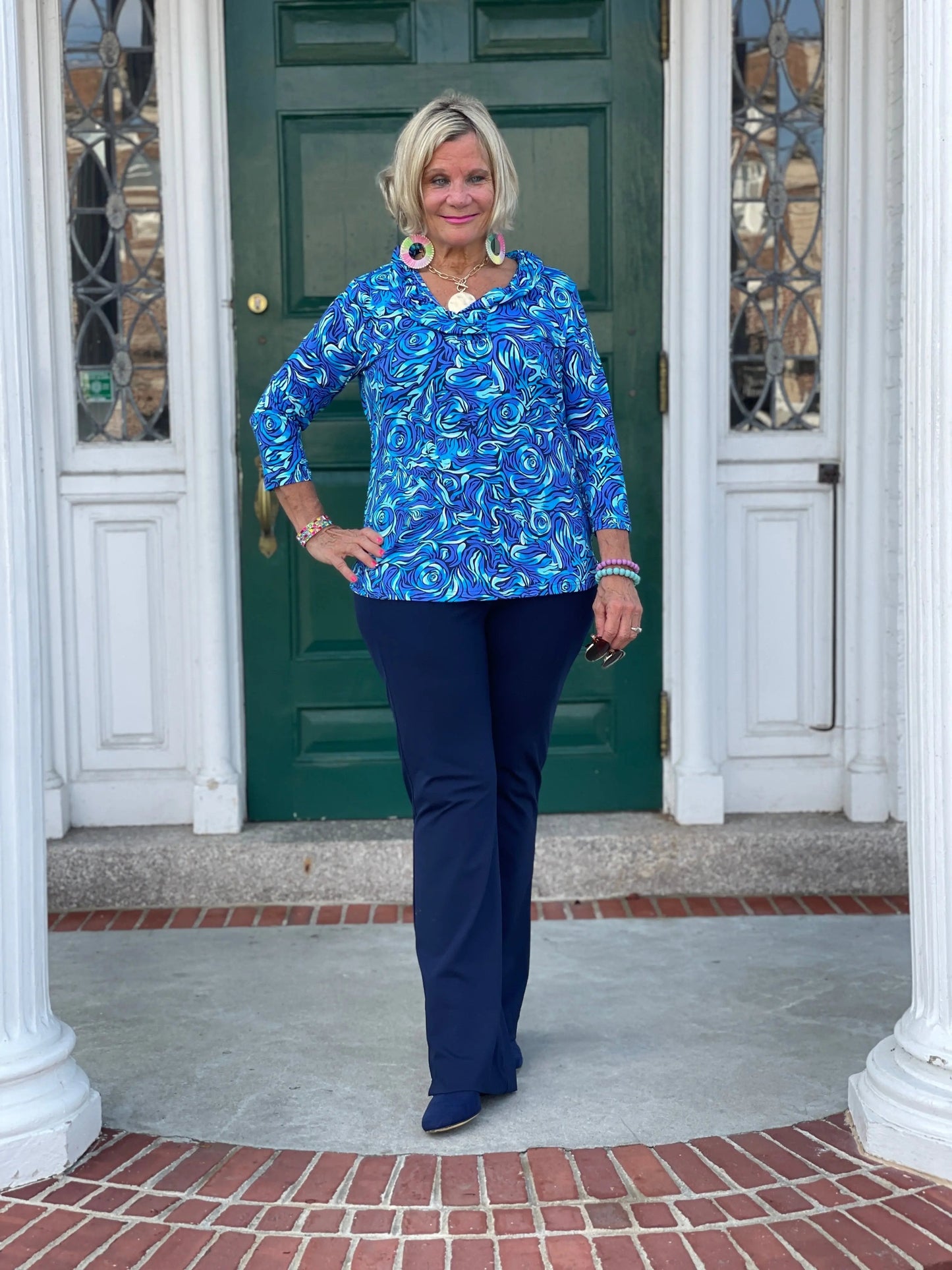 FANTASTIA BLUE RUFFLE SLEEVE TOP