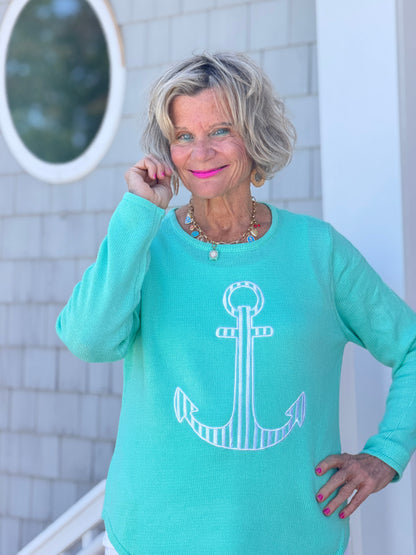 DOCKSIDE NAUTICAL SEAFOAM NAUTICAL STRIPE SWEATER