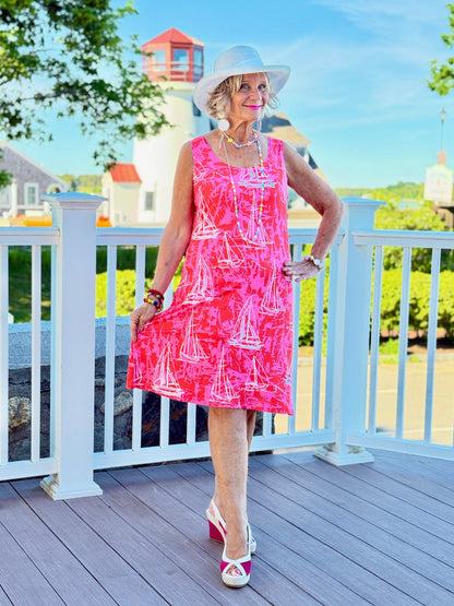 HARBOR LIGHTS RED SAILBOAT DRESS
