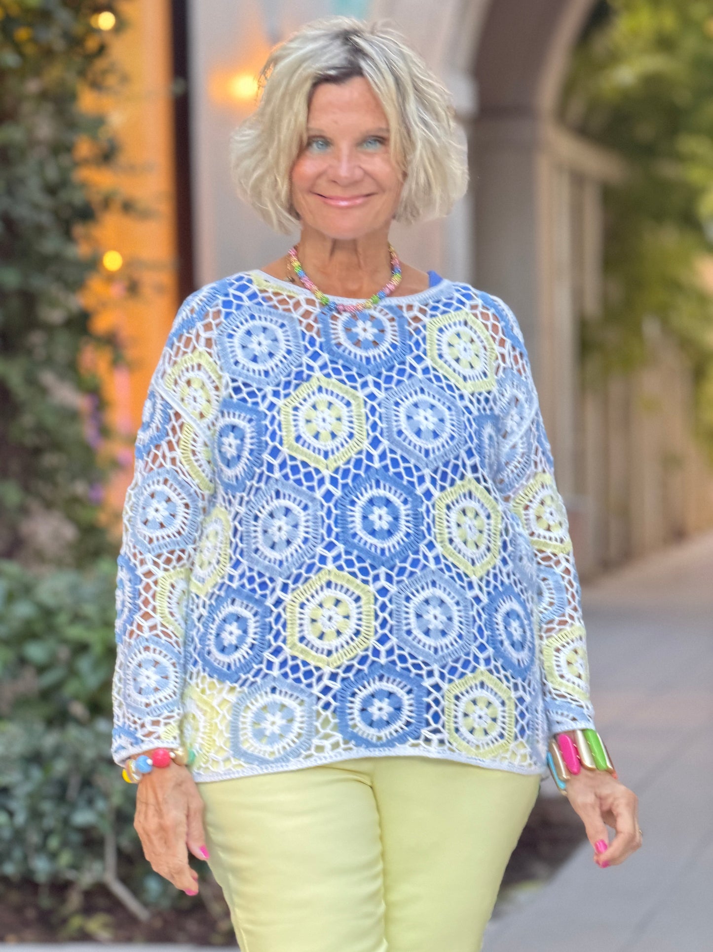 Azure Hexagon Crochet Sweater