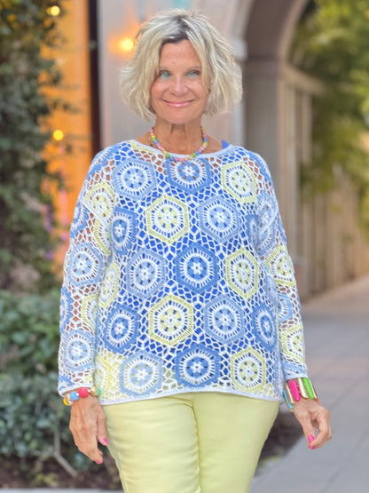 Azure Hexagon Crochet Sweater