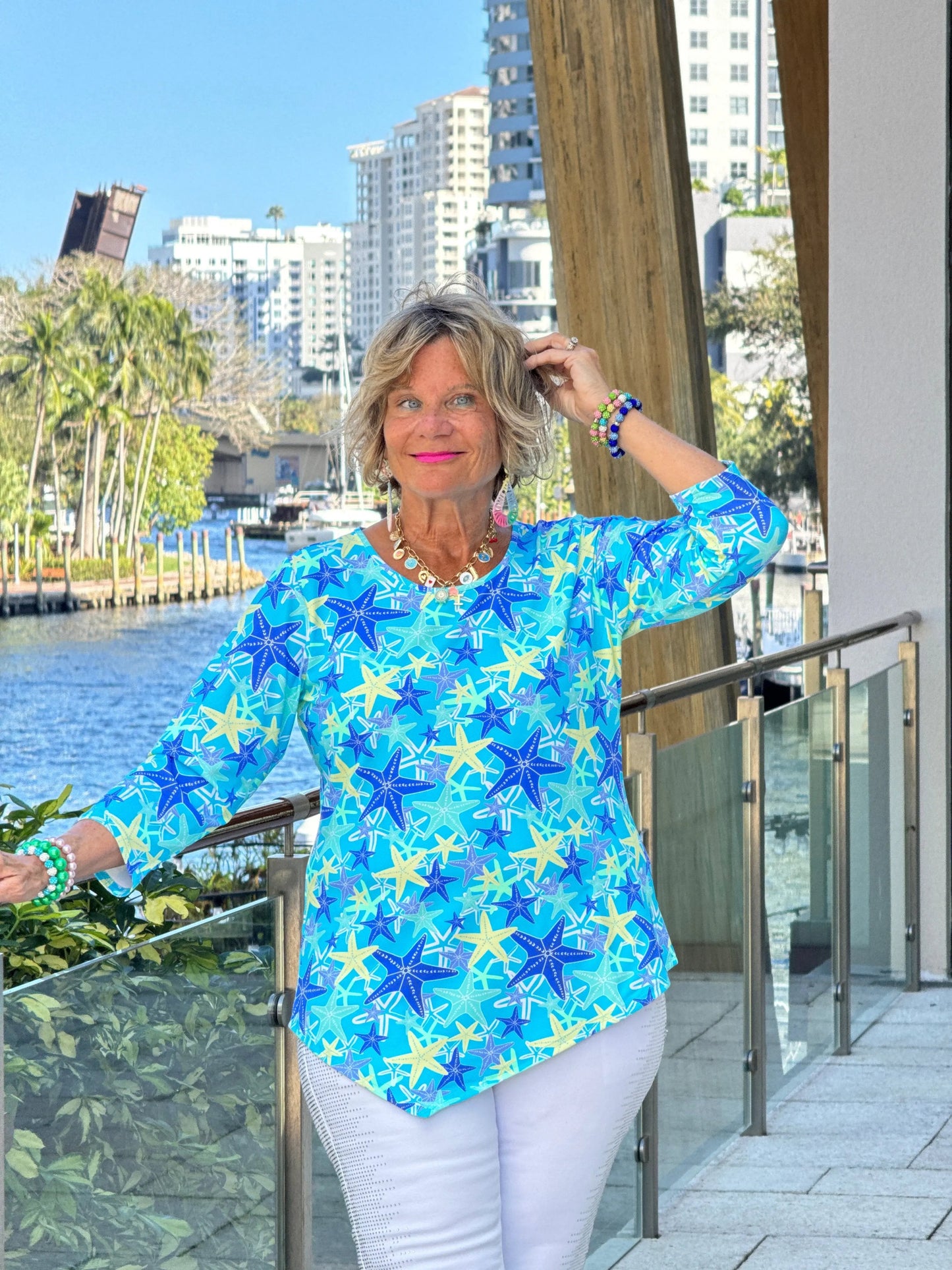 LULU B STARFISH SPLASH ASYMMETRIC TOP