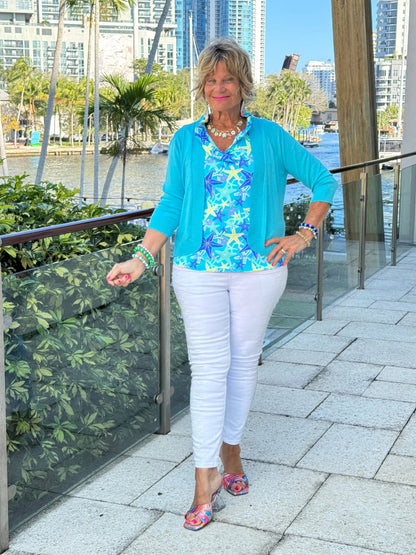 LULU B STARFISH SPLASH SLEEVELESS RUFFLE TOP