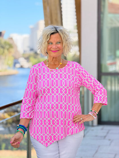 LULU B PALM BEACH LATTICE ASYMMETRIC TOP
