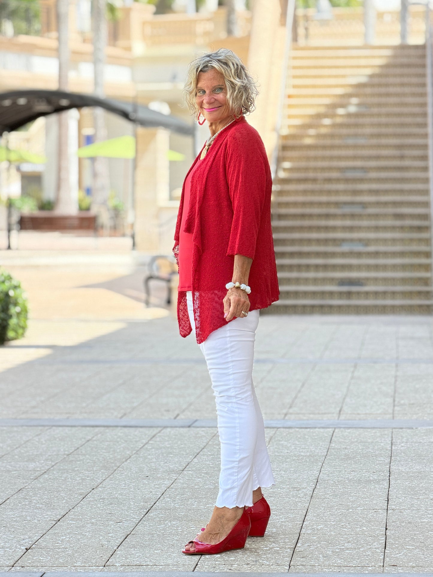 LULU B RED MESH RUFFLE  WRAP