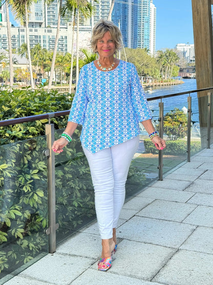 LULU B COASTAL BLOOM ASYMMETRIC TOP