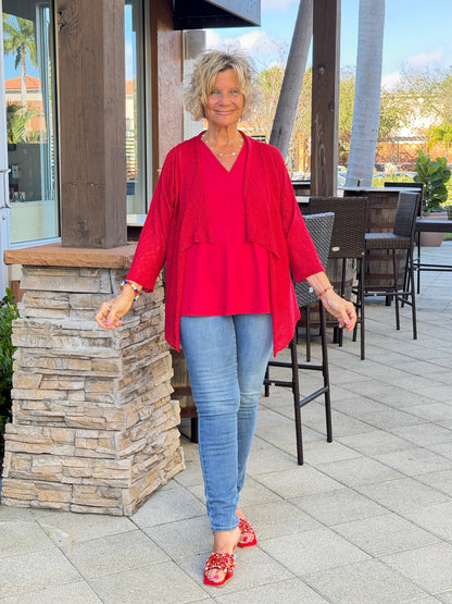 LULU B RED MESH RUFFLE  WRAP