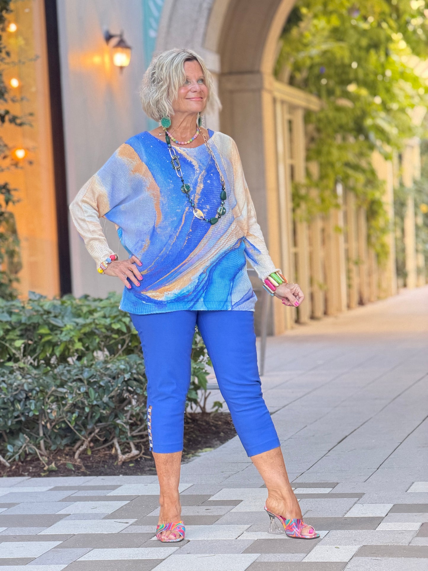 EMBELLISHED  LATTICE CAPRI COBALT