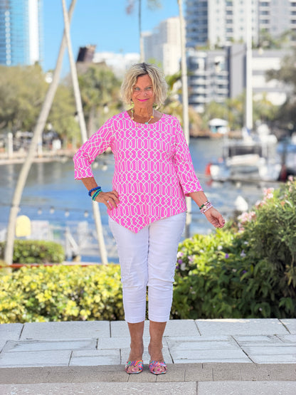 LULU B PALM BEACH LATTICE ASYMMETRIC TOP
