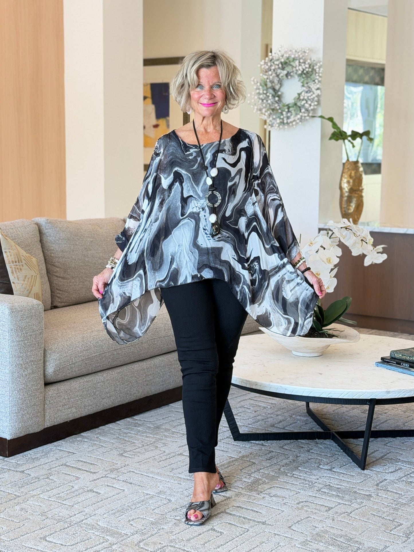 Black Swirl Silk Top