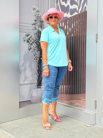 LULU-B CLEAR SEAFOAM SHORT SLEEVE COLLAR