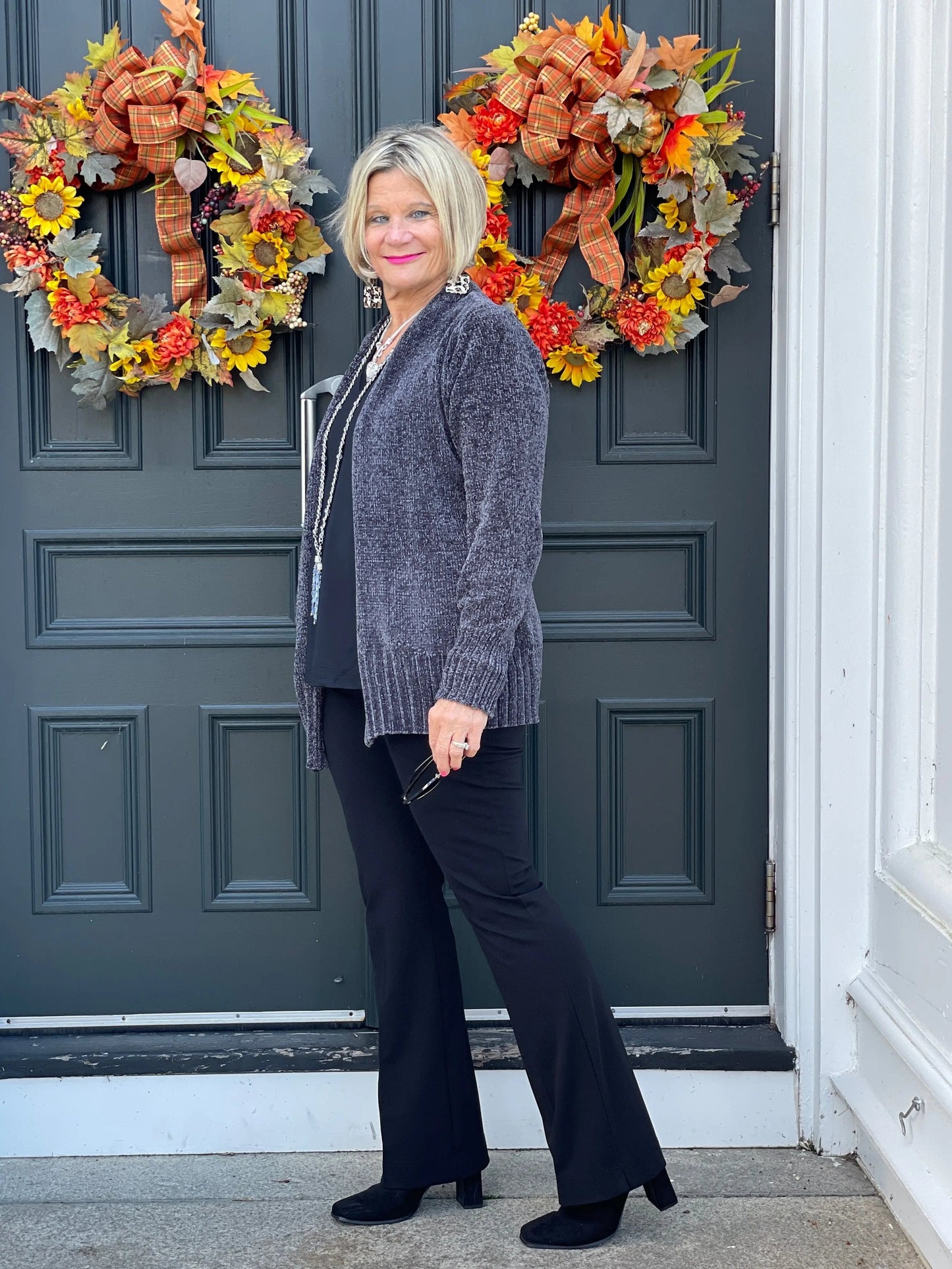 LULU-B CHARCOAL CHENILLE CARDIGAN