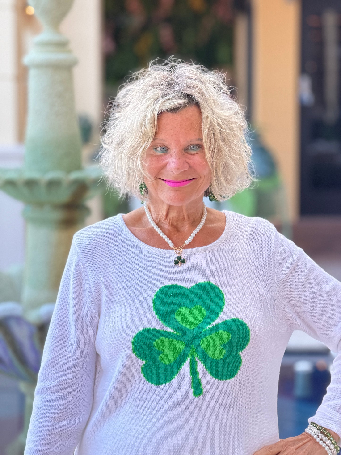 LULU B WHITE SHAMROCK SWEATER