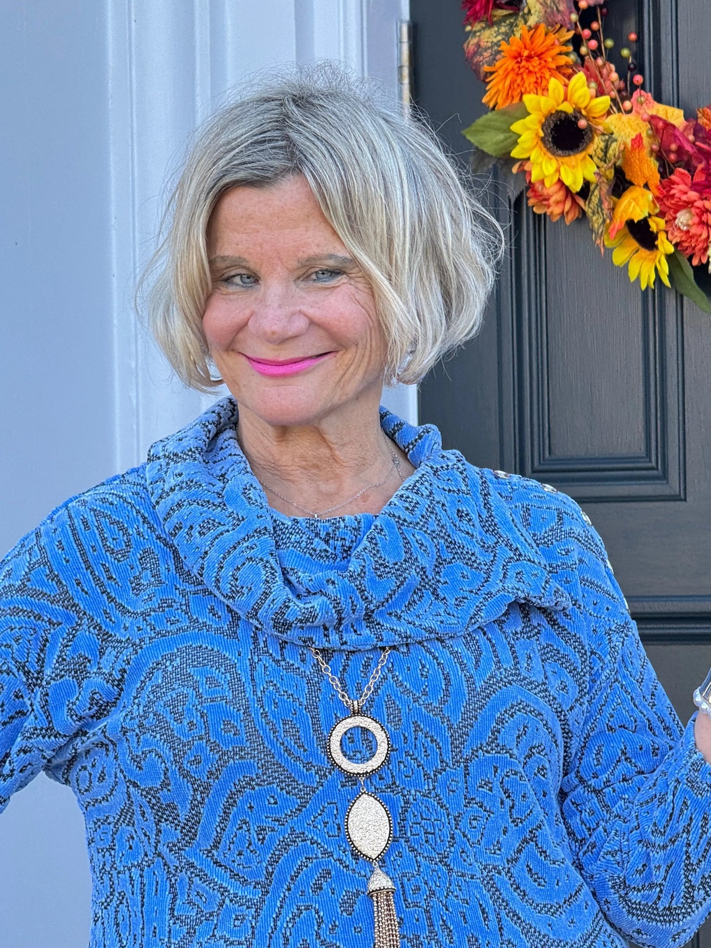 HOLIDAY BLUE JACQUARD TOP