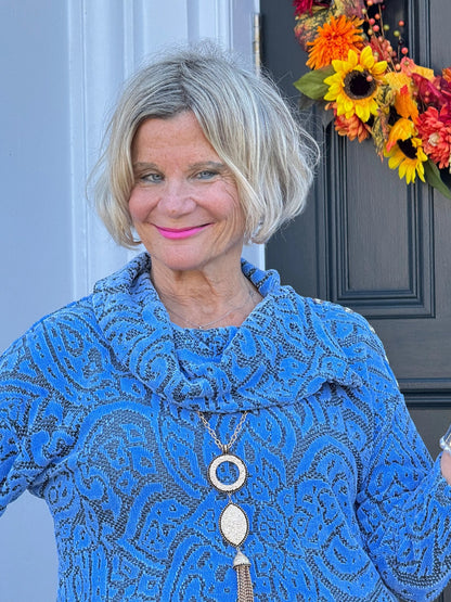 HOLIDAY BLUE JACQUARD TOP