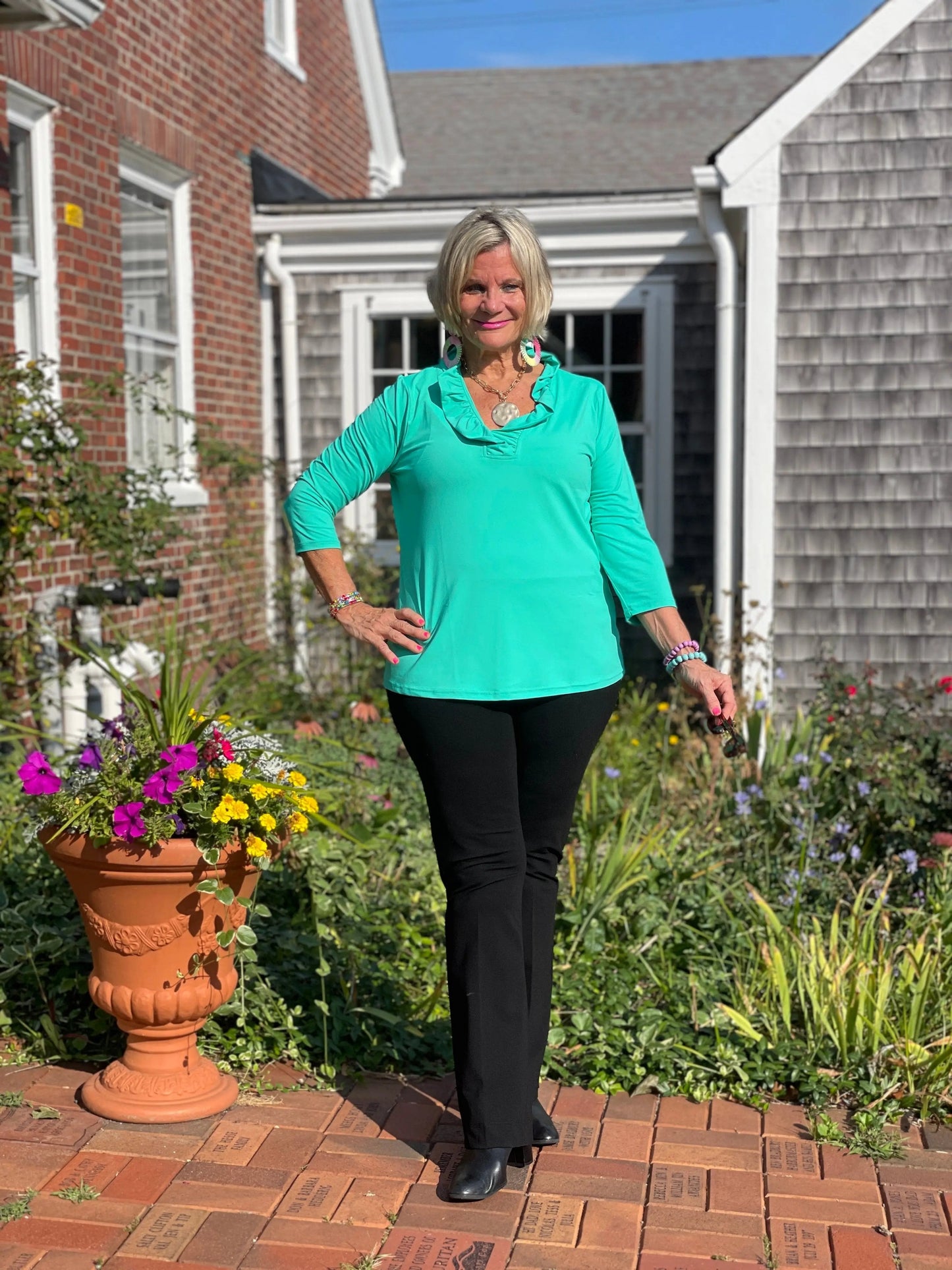 LULU-B SOLID MINT RUFFLE TOP