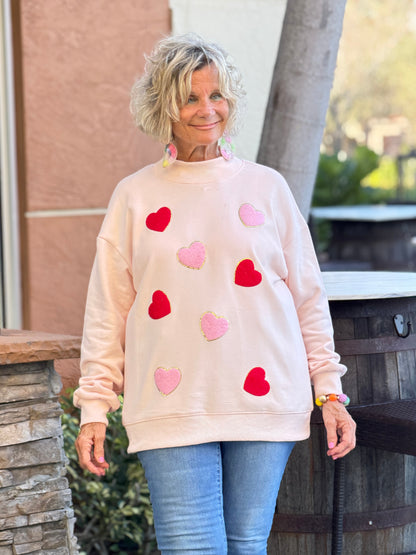 Glitter Trim Chenille Heart Valentine Sweatshirt