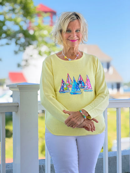 BEACH CLUB YELLOW SAILBOAT SWEATER