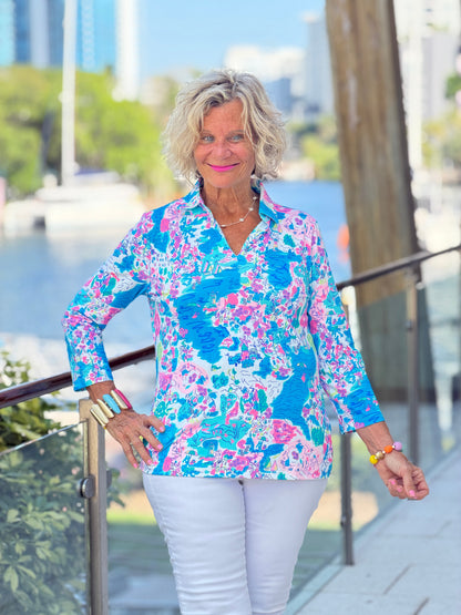 Lulu B Palm Beach COLLAR SLEEVE TOP