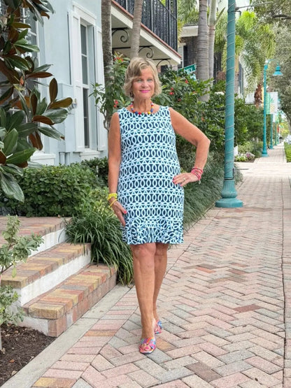LULU-B MELINA BLUE SHIFT RUFFLE DRESS