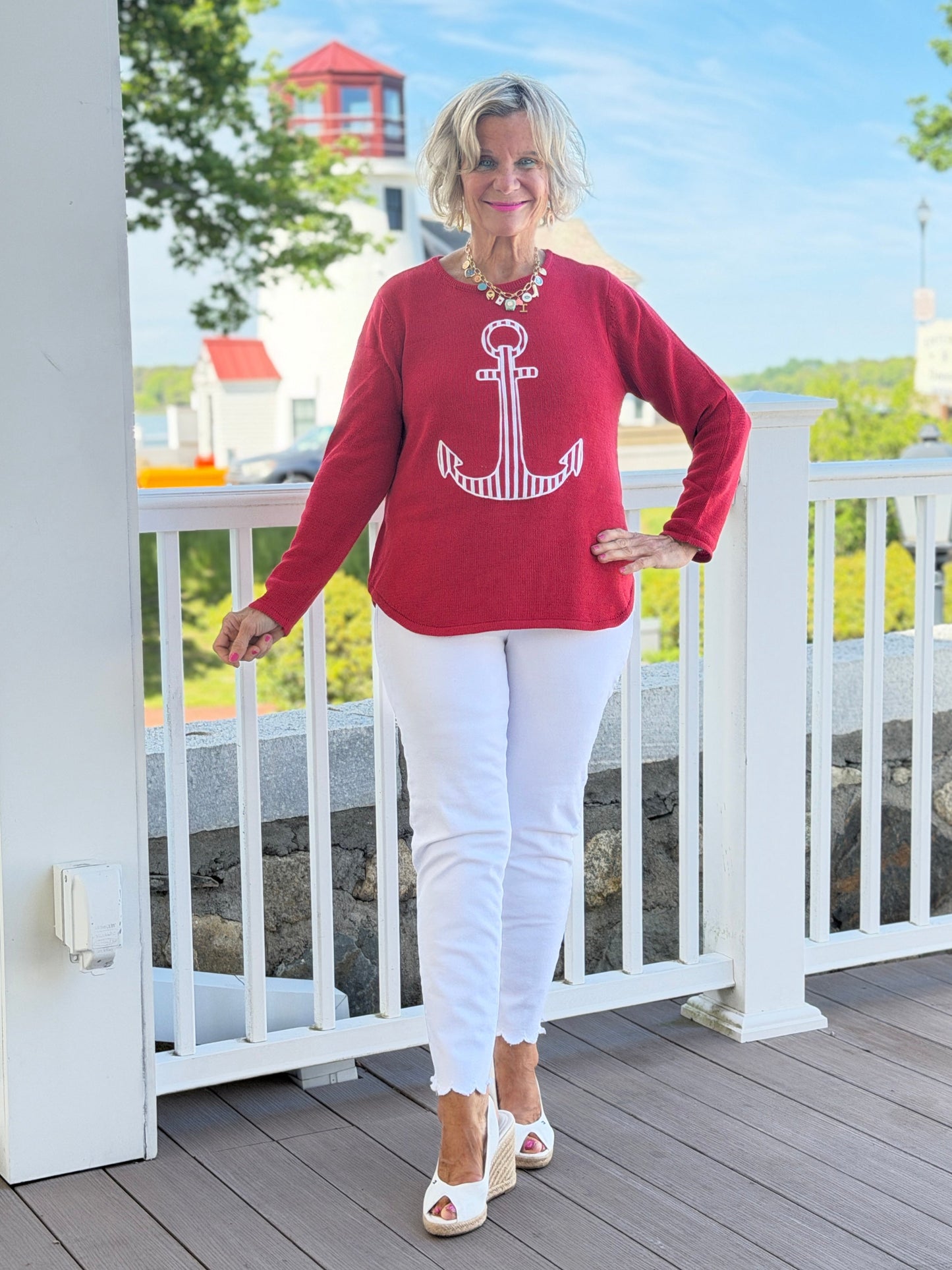 DOCKSIDE RED NAUTICAL STRIPE ANCHOR
