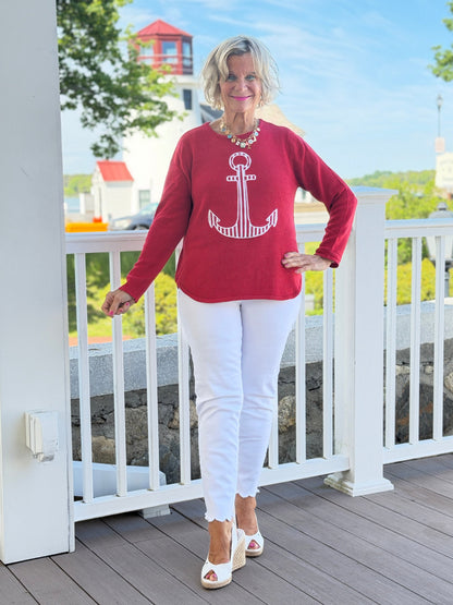 DOCKSIDE RED NAUTICAL STRIPE ANCHOR