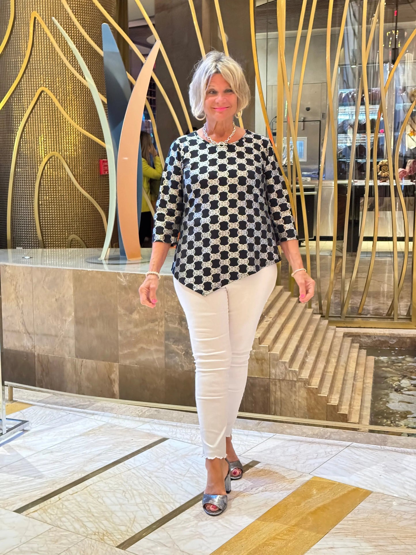 LULU-B BLACK AND SILVER ASYMMETRIC TOP