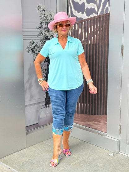 LULU-B CLEAR SEAFOAM SHORT SLEEVE COLLAR